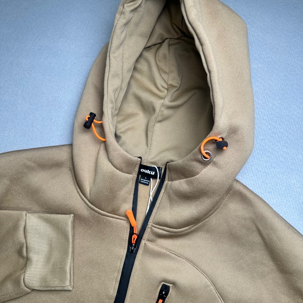 Ouku Full Zip Hoodie Mens Large Tan Tactical Techwear Hooded Jacket